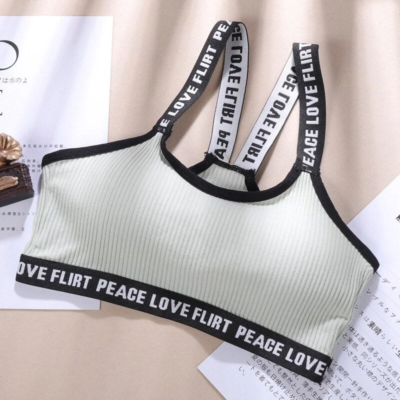 FINETOO Women Cotton Tube Top Femme Underwear Sexy Lingerie Bralette Cross Letter Strap Backless Bras Padded Brassiere Camisole