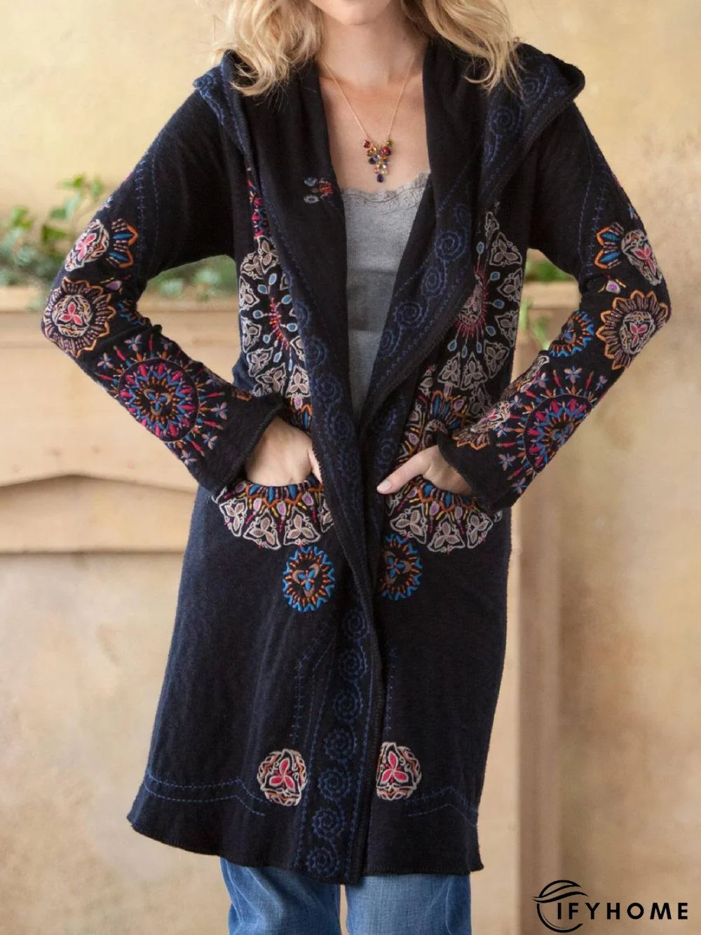 Black Cotton-Blend Casual Cardigan | IFYHOME
