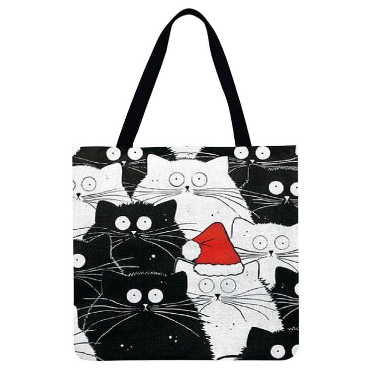 【ONLY 1pc Left】Linen Tote Bag - Black And White Cat
