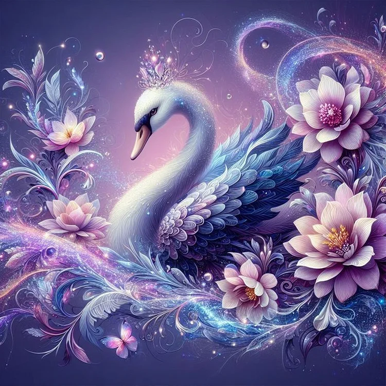 Purple Atmosphere Swan 30*30CM (Canvas) Full Round Drill Diamond Painting gbfke