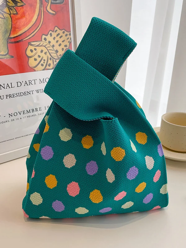 Polka Dot Multi-Colored Woven Handbag Bags