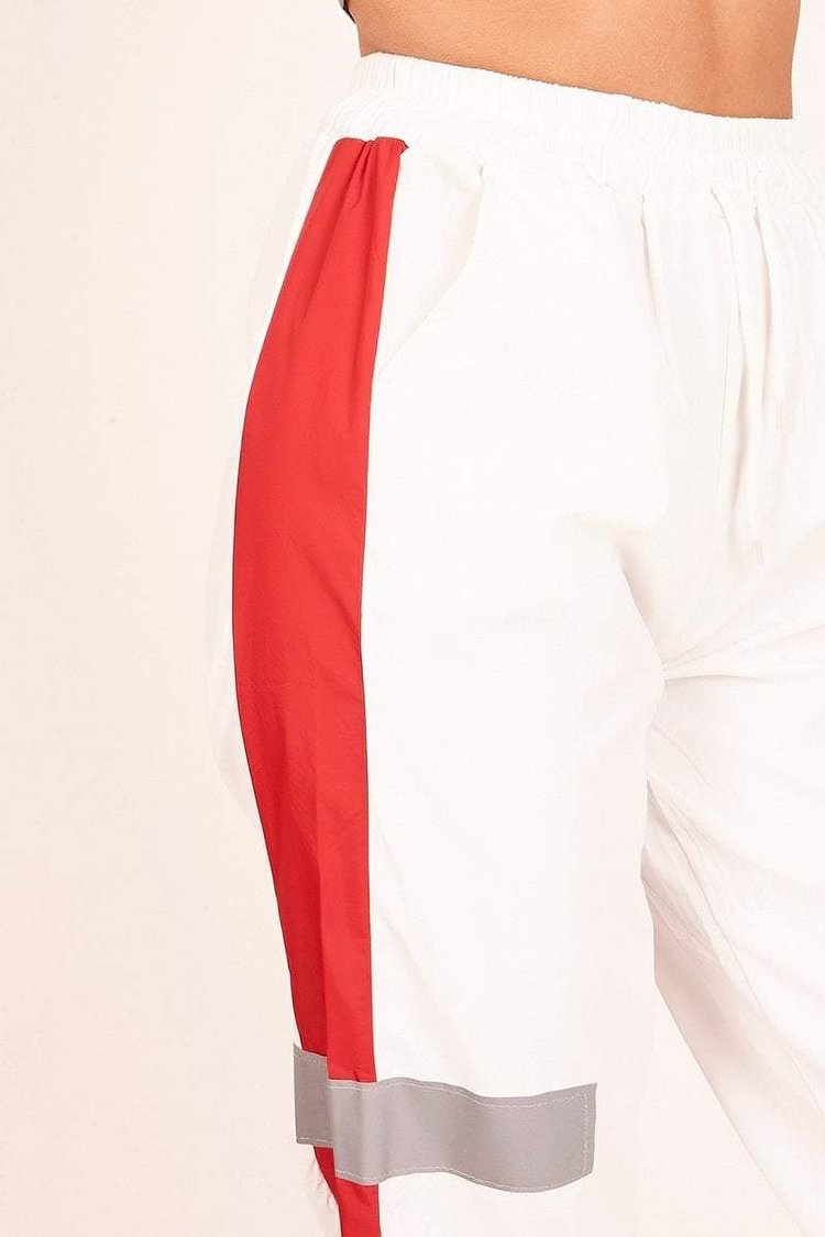 White Reflective Panel Joggers with Red Stripe / XL (14) / White
