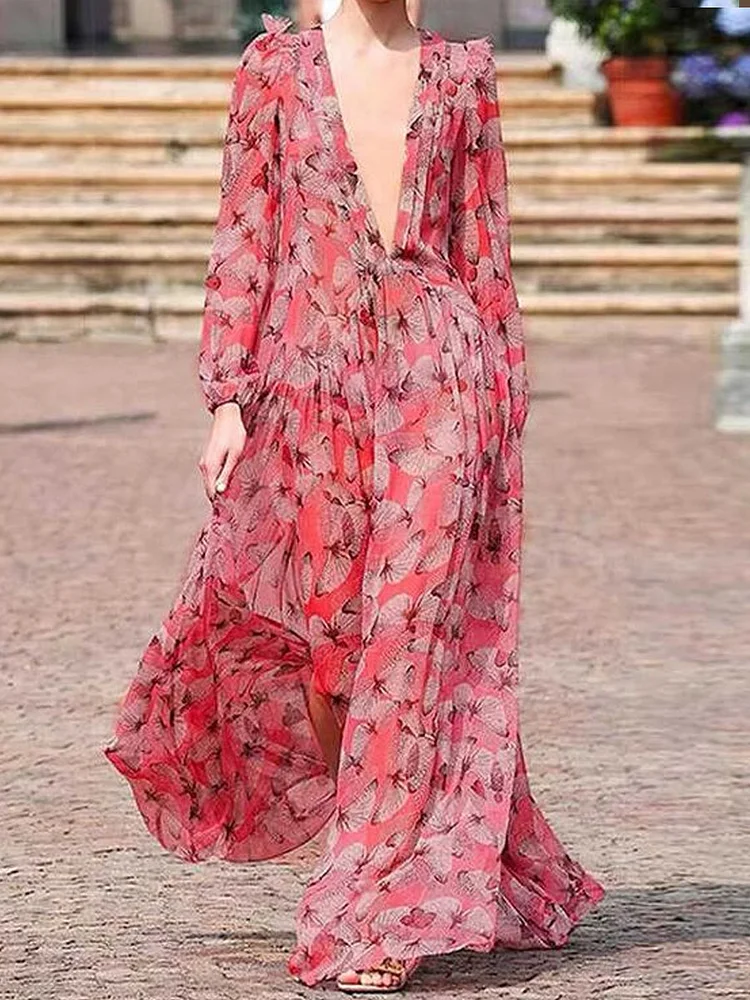 Romantic Floral rHoliday Party Maxi Dress