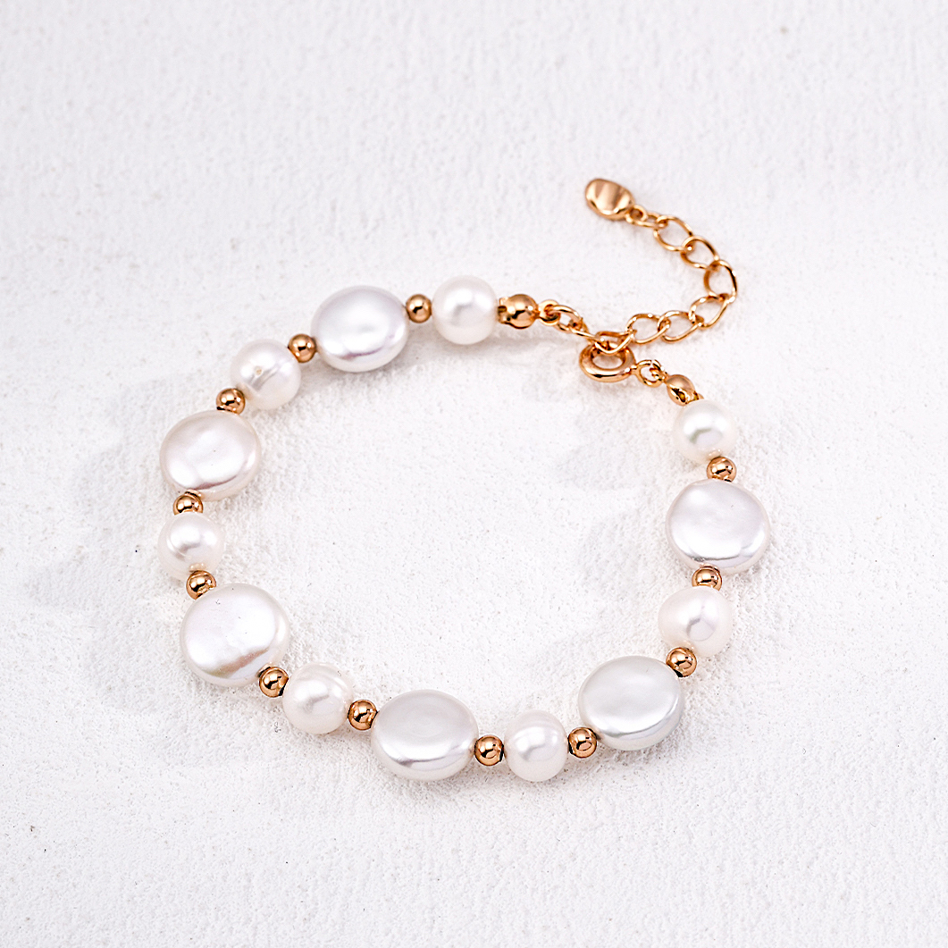 Coin Baroque Pearl Gold Plated Adjustable Bracelet