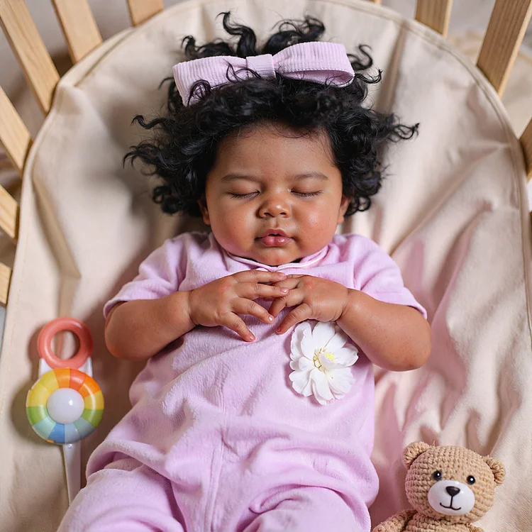 [New] 20'' Super Lovely African American Cloth Body Reborn Baby Girl Doll Pertiar
