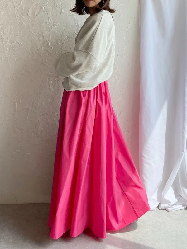 Solid Color Pleated Loose A-line Skirts Bottoms