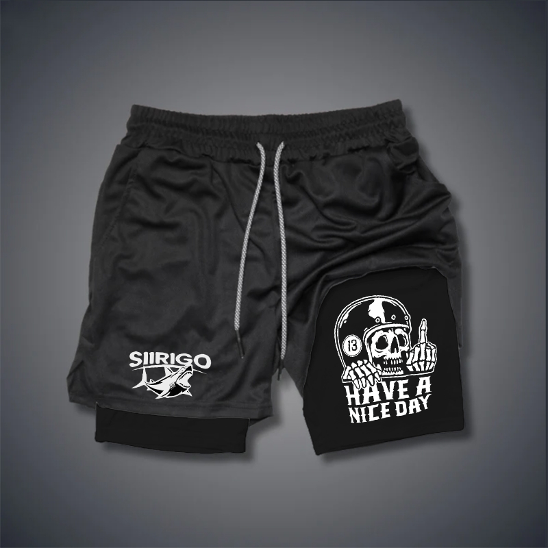 HAVE A NICE DAY Skull with Helmet 2 In 1 GYM PERFORMANCE SHORTS