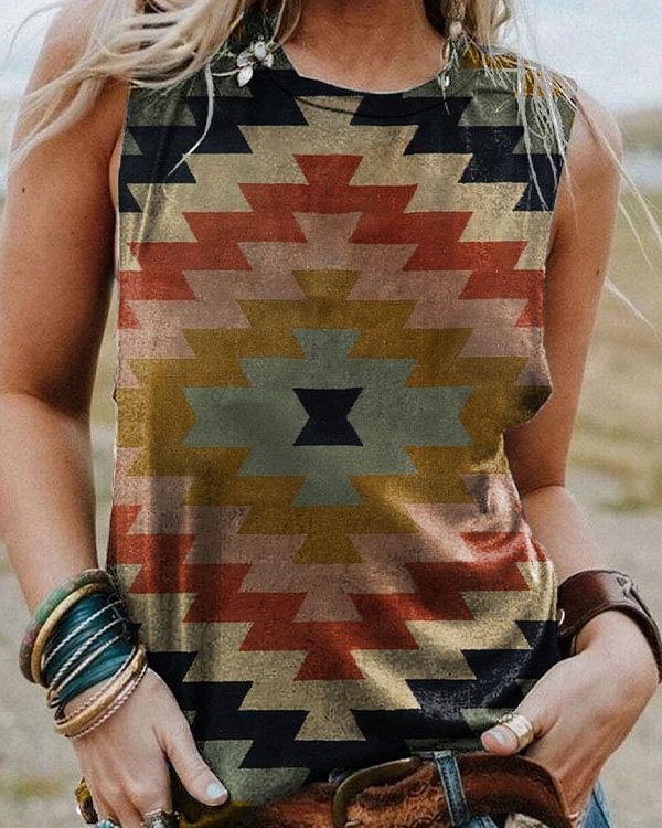 Multicolored Vintage Pattern Check Tank Top