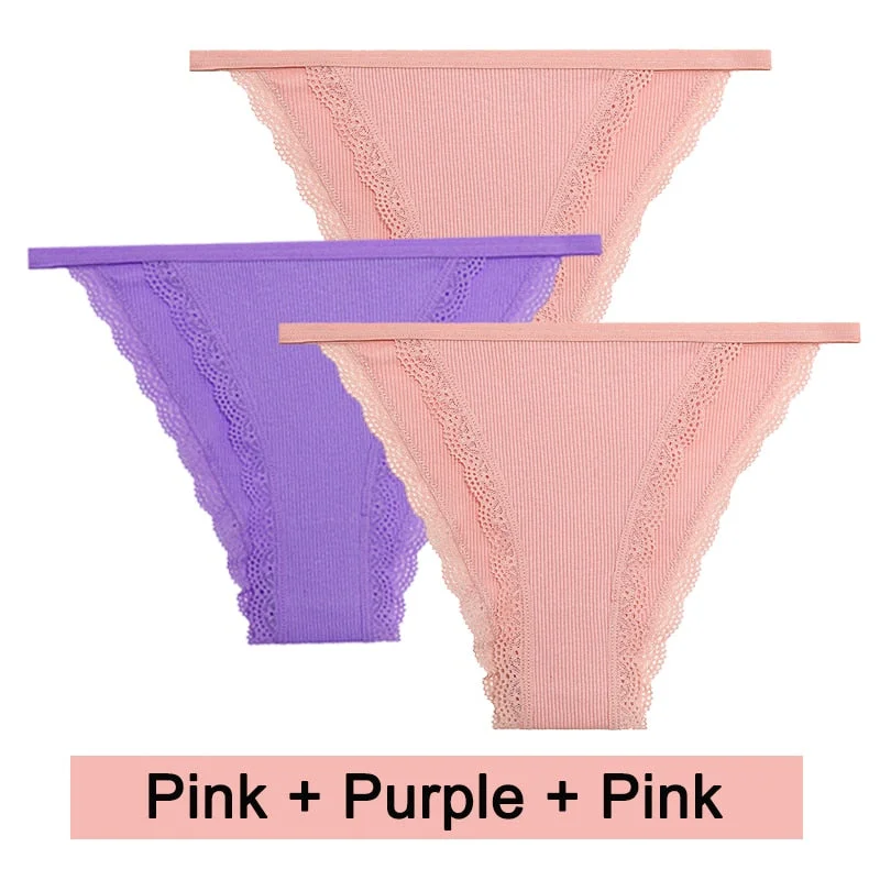 3PCS/Set Lace Women Panties Cotton Underwear Female Lingerie Sexy Panties for Female Intimates Finetoo Ladies Lace Pantys S-XL