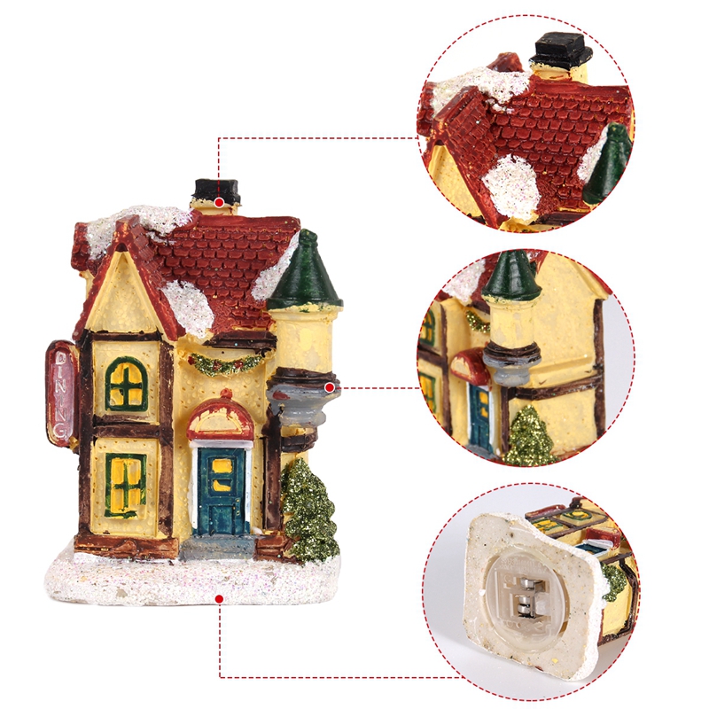 Tegooe Hand-Painted Christmas Village House LED Light Decoration - Resin Ornament