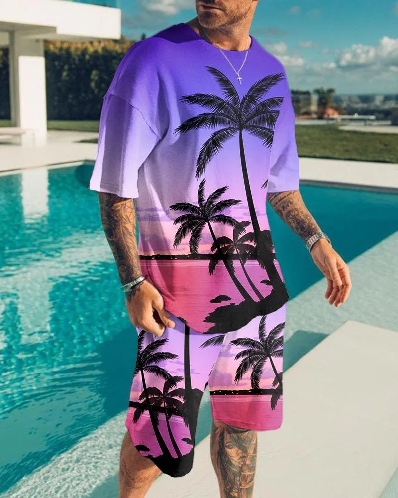 Men's Holiday Vintage Hawaii Print Shorts Suit