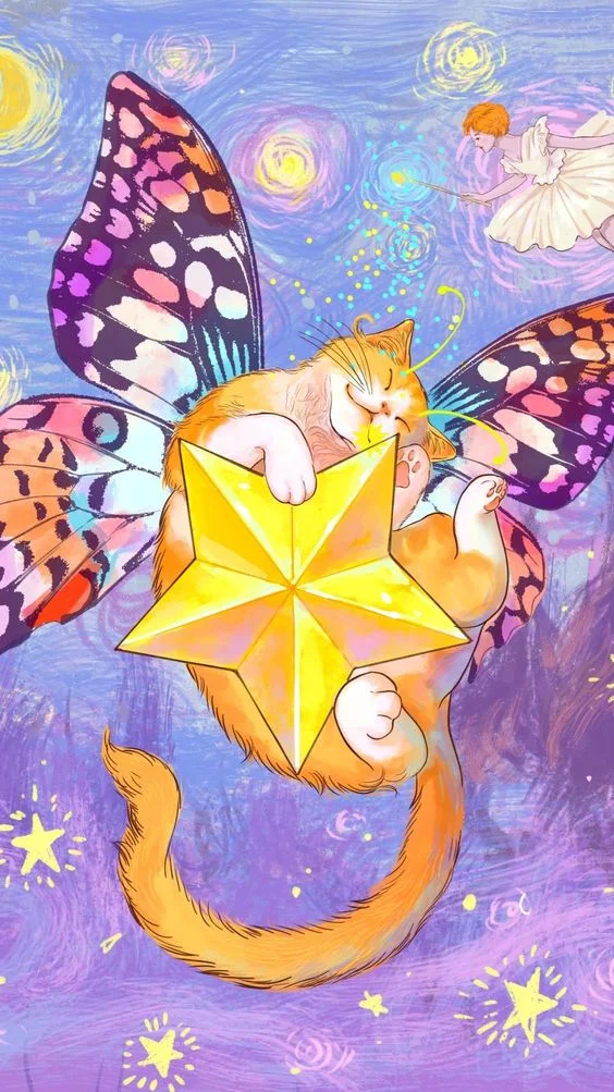 Manga Cat Butterfly Fantasy Illustration Girl 11CT Stamped Cross Stitch 50*90CM