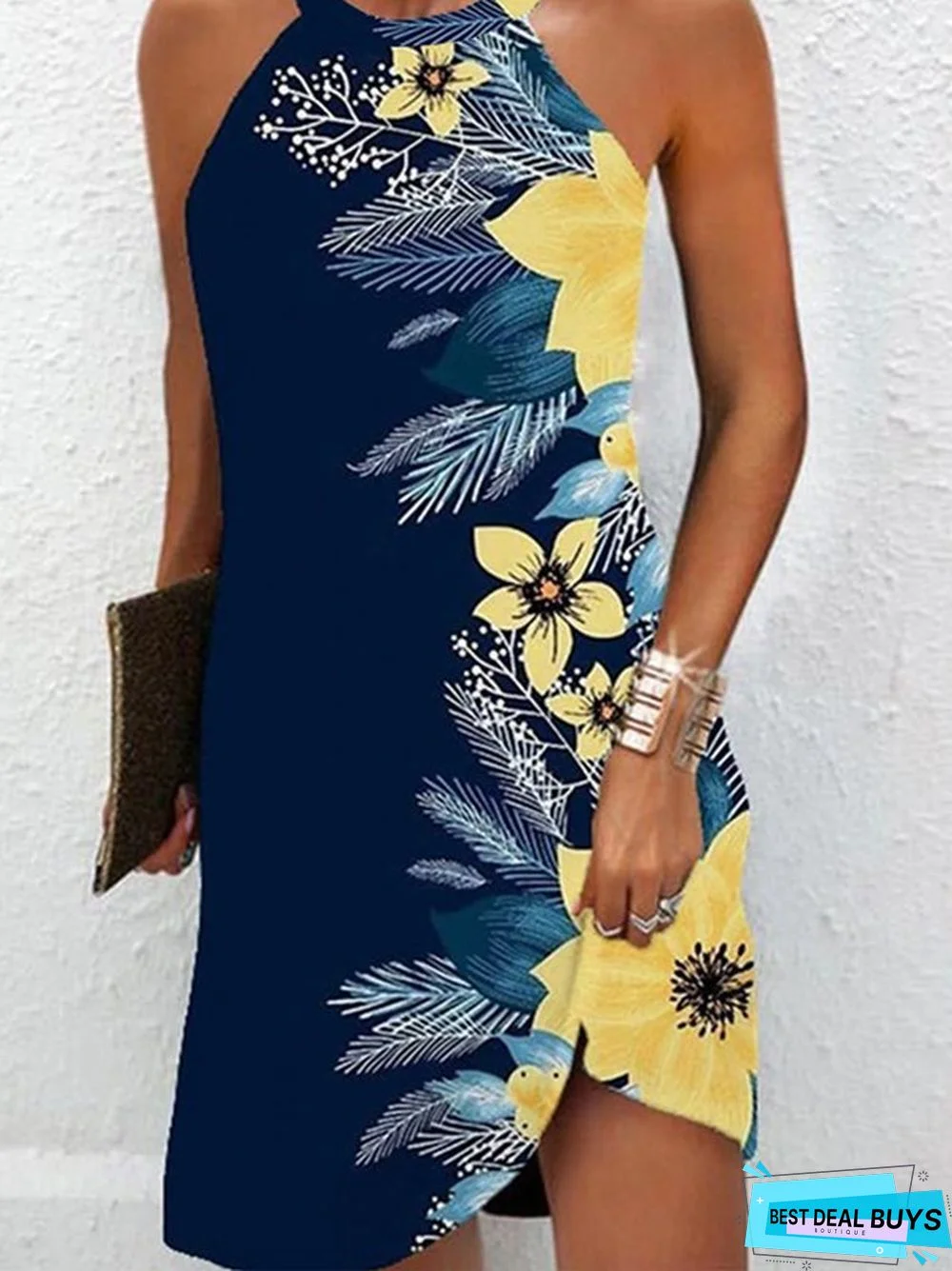 Halter Floral Casual Sleeveless Knitting Dress
