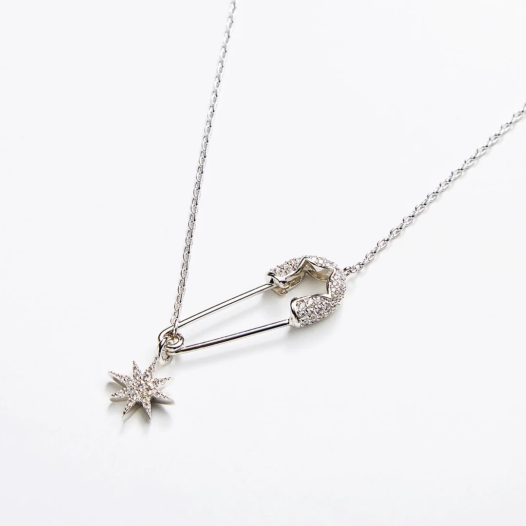 The North Star With Safety Pin "The Faith" Pendant Necklace in Silver