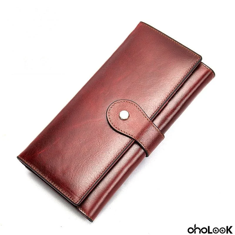 Solid Color Vintage Genuine Leather Wallet For Women
