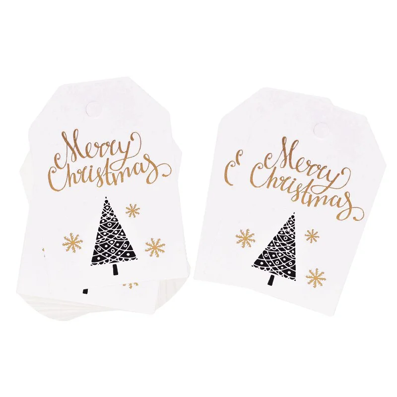 50pcs Merry Christmas Tags Kraft Paper Card Gift Label Tag DIY Hang Tags Gift Wrapping Decor Gift Card Christmas Favors Supplies