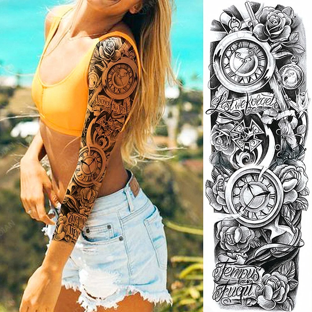 Sdrawing Women Waterproof Temporary Tattoos Stickers Thighs Cool Hipster Skull Mermaid