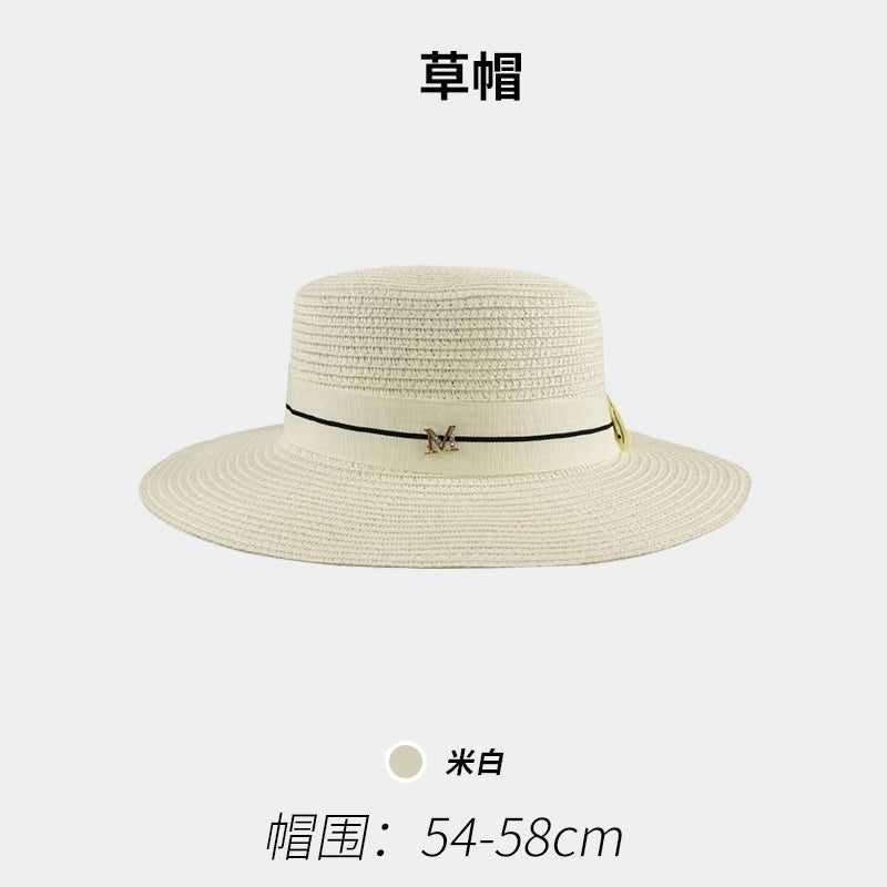 Women’s Vacation Color Block Flat Eaves Straw Hat