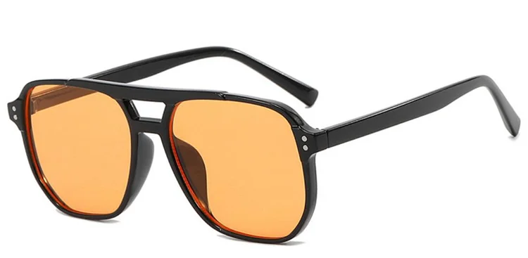 Classic Square Vintage Sunglasses Unique Double Bridge Unisex Shades UV400 Summer Trendy Yellow Lens Sun Glasses For Women Gafas