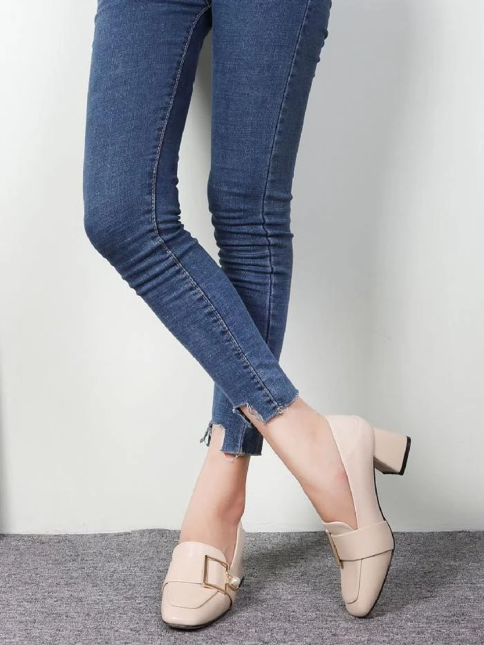 Season pearl buckle high-heeled thick heel popular two-wear shoes