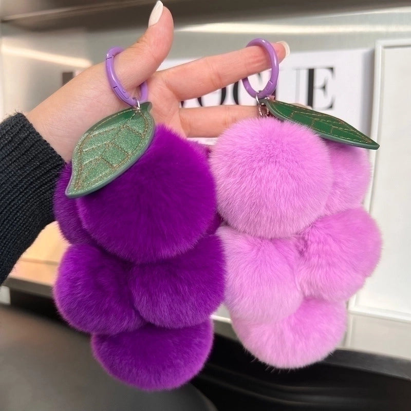 Minimalist Commute Grape Rex Rabbit Fur Patchwork Keychain