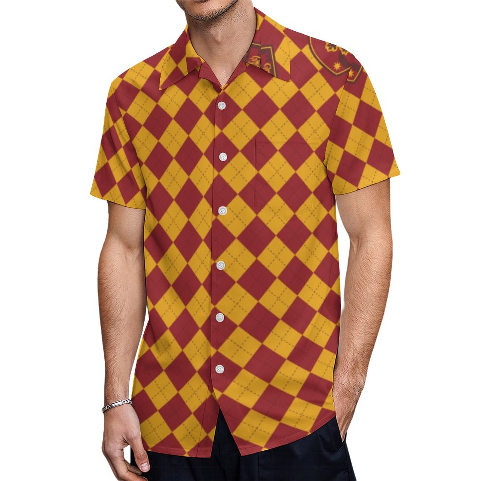 Magic Gryffindor House Pride Crest Hawaiian Shirt Mens Button Down Tropical Hawaii Beach Shirts