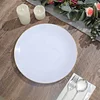 10 Pack | 10" Glossy White Round Plastic Dinner Plates With Gold Rim, Disposable Party Plates