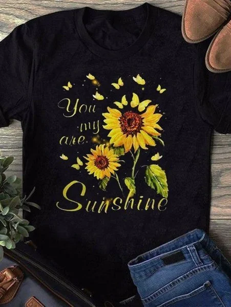 Casual Sunflower Print Modal Short Sleeve T-Shirts & Tops