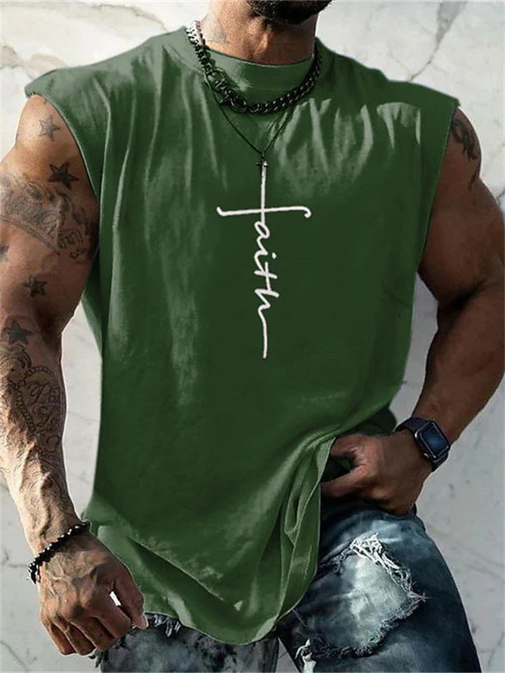 Men's Vest Top Sleeveless T Shirt for Men Graphic Faith Crew Neck Clothing Apparel 3D Print Daily Sports Sleeveless Print Fashion Designer Muscle-JRSEE