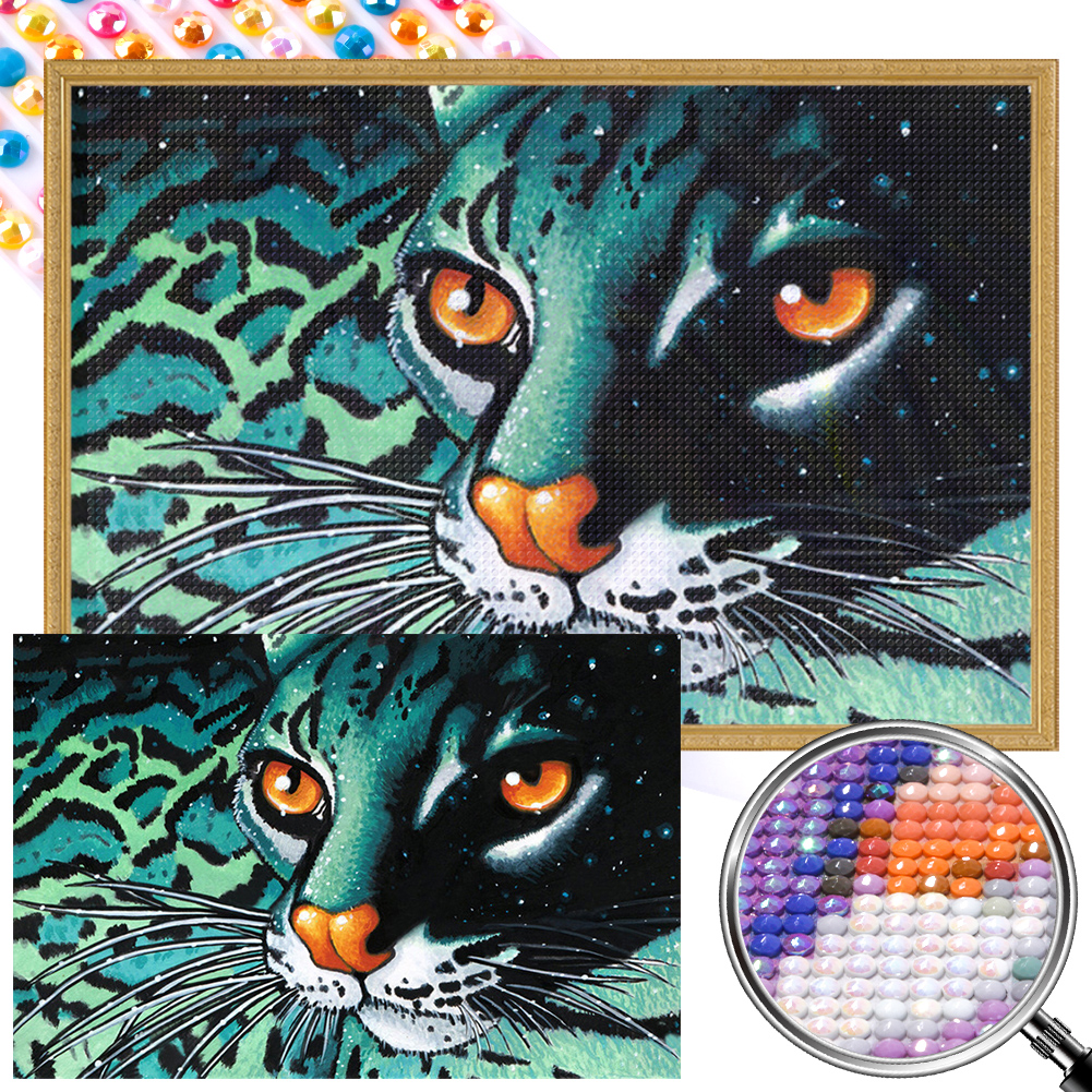 Blue Leopard 45*30cm(picture) full round drill diamond painting with 3 to 5 colors of AB drills