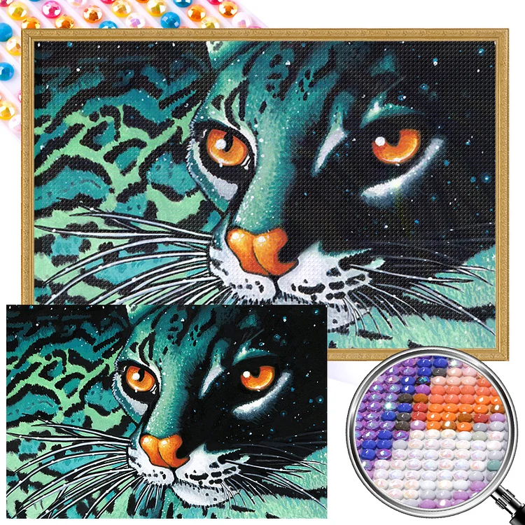 Partial AB Drill - Full Round Diamond Painting - Blue Leopard 45*30CM