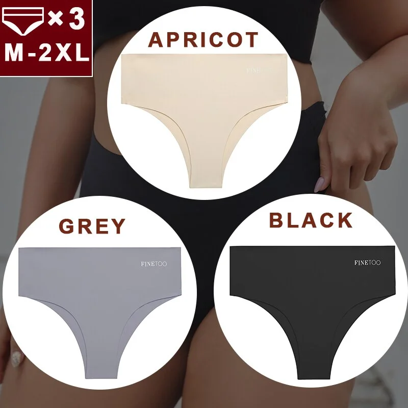 FINETOO 3PCS/Set Women Seamless Underwear Panties Ice Silk Lingerie Female Briefs Plus Size M-2XL Sexy Girls Breathable Pantys