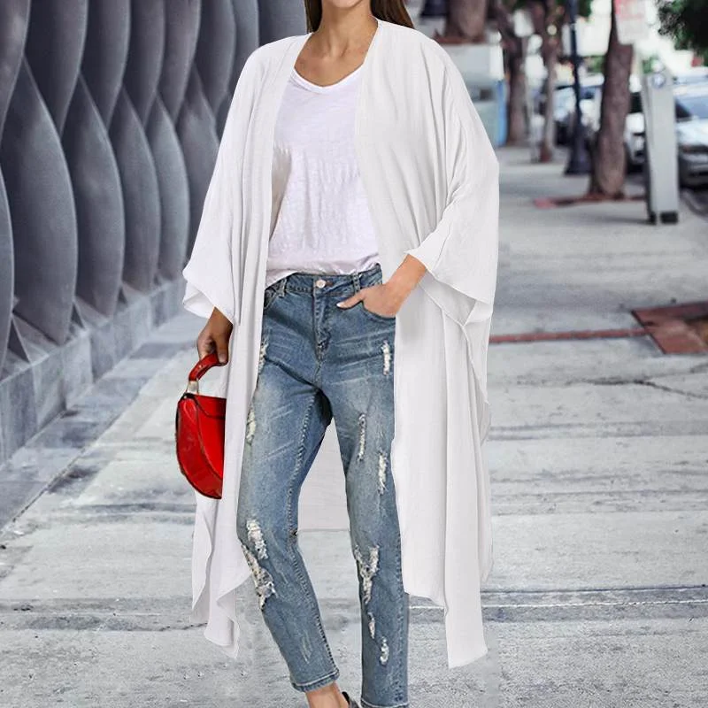 2022 Celmia Oversized Women Vintage Kimono Long Cardigans Summer Long Sleeve Casual Solid Loose Blouses Fashion Beach Cover Up