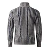 Men's Striped Cable Knit Turtleneck Sweater Zipper Cardigan by Inlyline