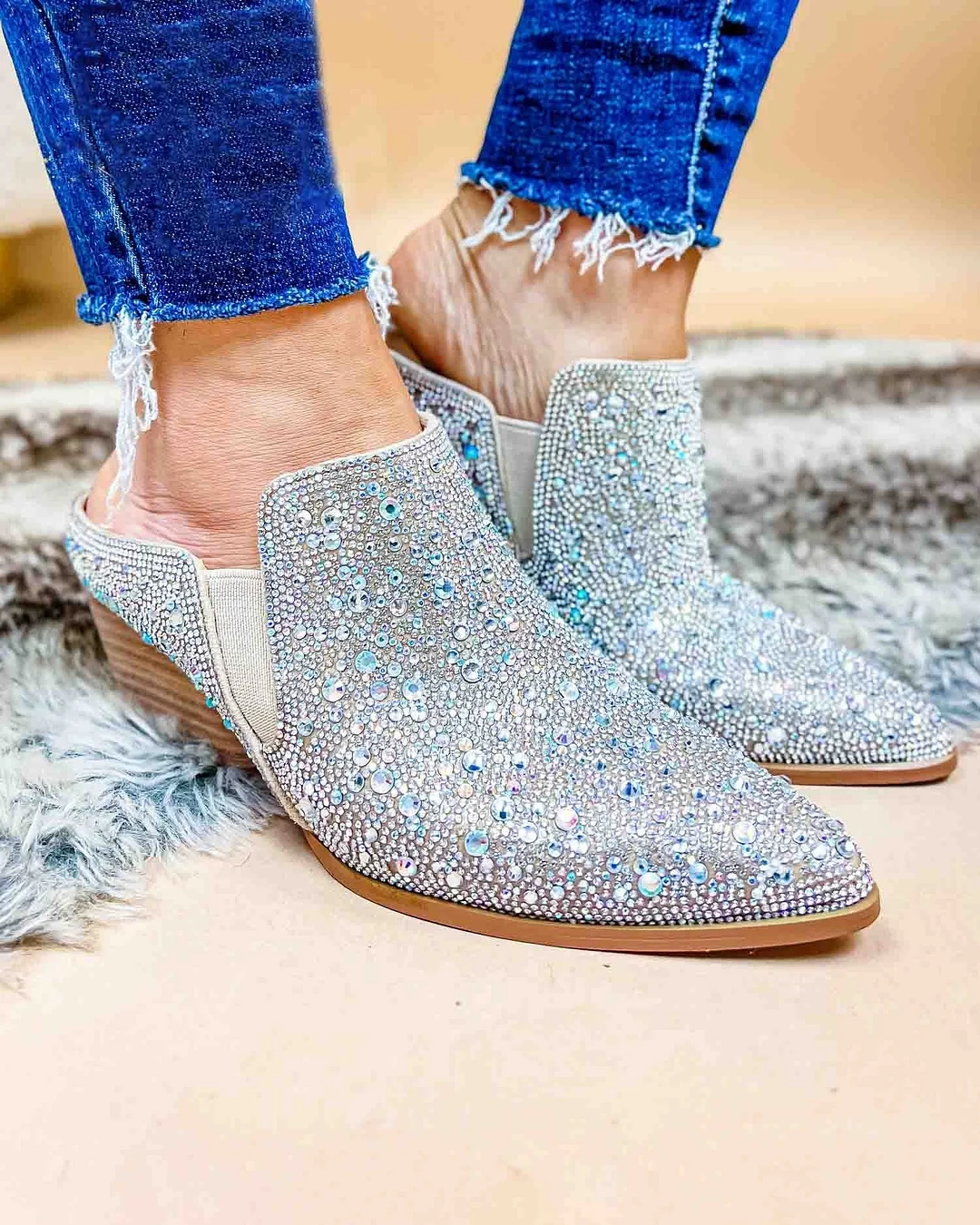 Melarey Clear Rhinestone Heeled Mule