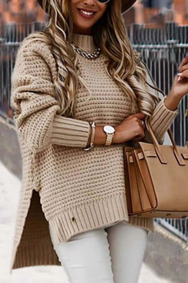 Half-high Neck Drawstring Knit Sweater