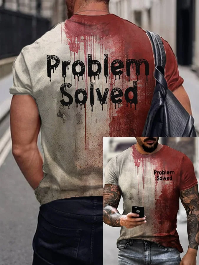 Men's Bloody Problem Solved Halloween Print T-Shirt