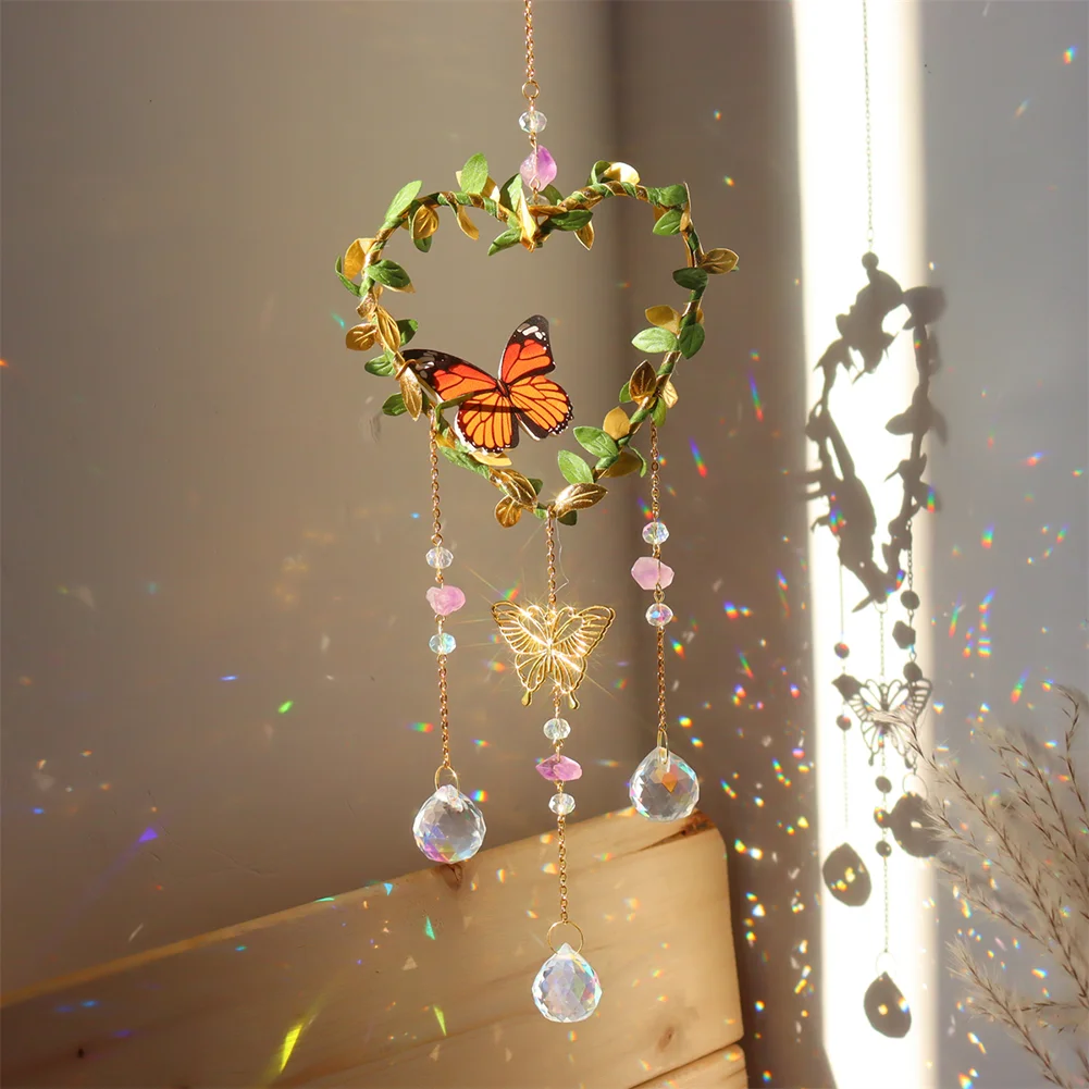 Crystal Wind Chime Prism Catchers Ornament Home Room Garden Decor (Heart)