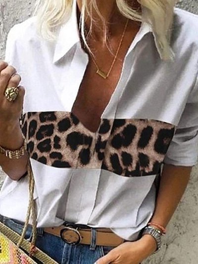 Cotton-Blend V Neck Casual Shirts & Tops