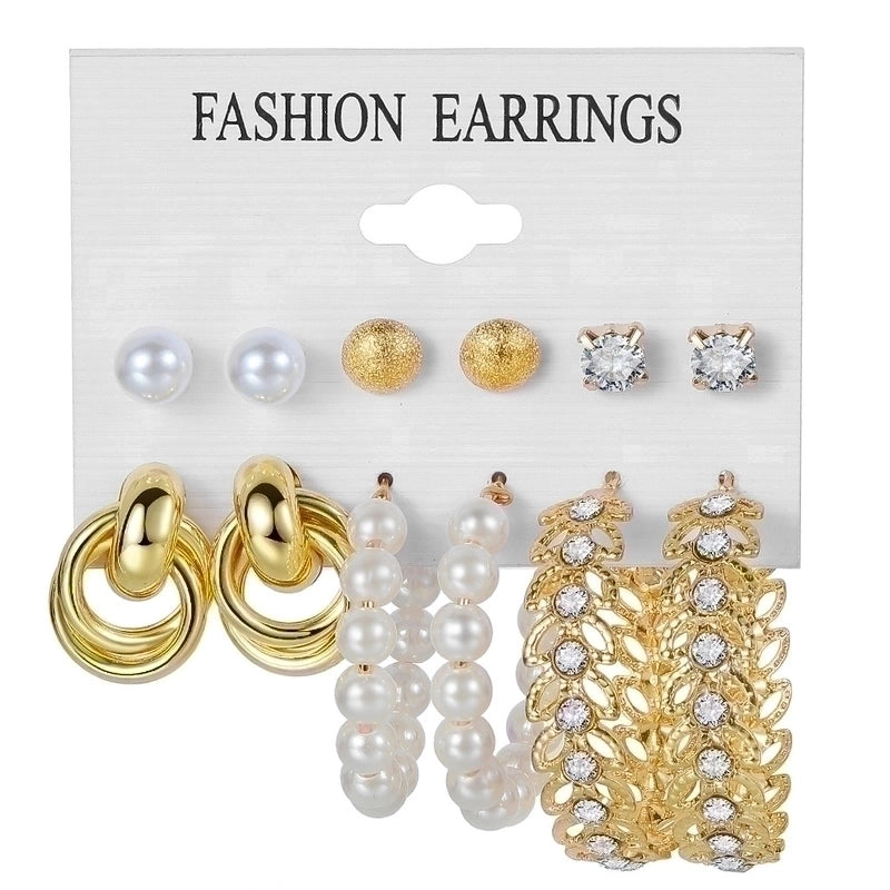 Retro Round Alloy Plating Artificial Pearls Women’s Earrings Ear Studs 6-piece Set