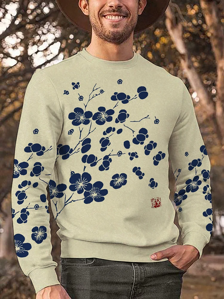 Men's Cherry Blossom Painting Art Flower Print Casual Sweatshirt