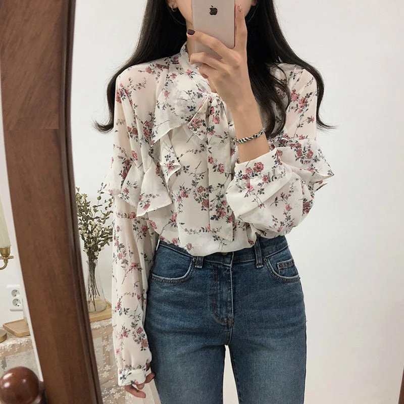 Floral Ruffle Chiffon Blouse YP1814