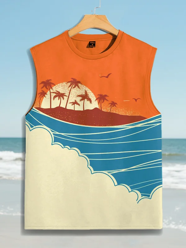 Men's Seaside Scenery Art Print Tank Top