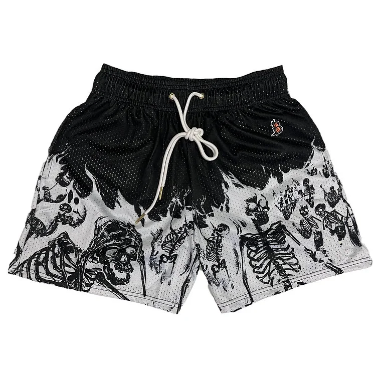 Skull Pattern Casual Shorts Street Hip Hop Fitness Fast Dry Breathable Men Shorts at Hiphopee