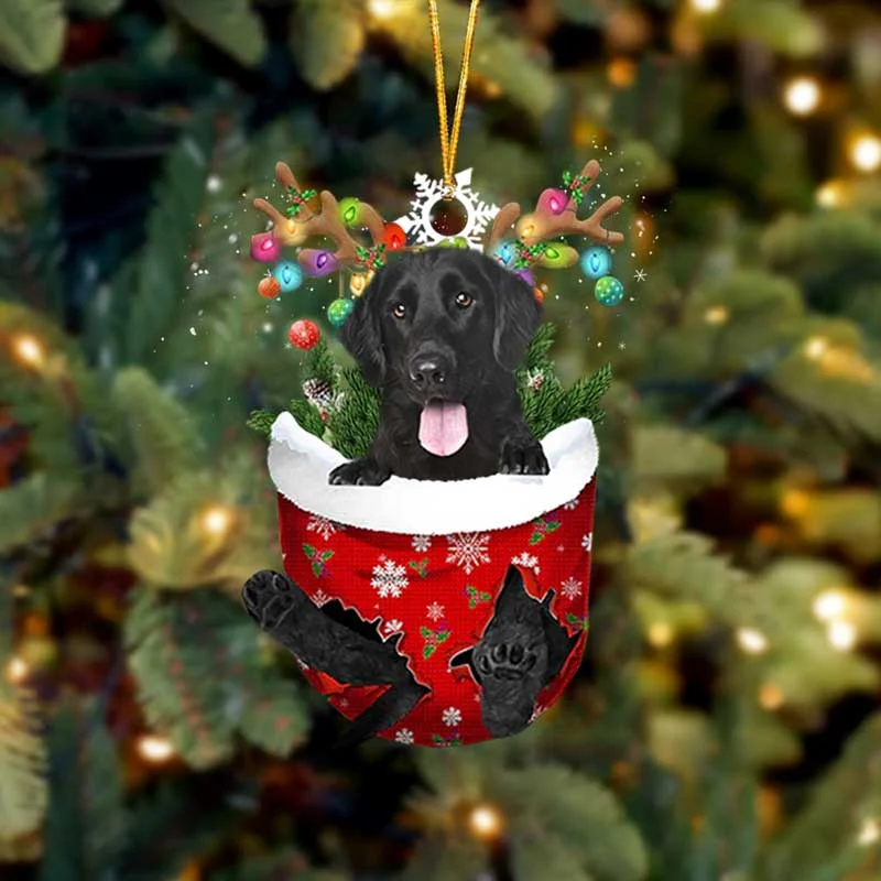 Flat Coated Retriever In Snow Pocket Christmas Ornament.