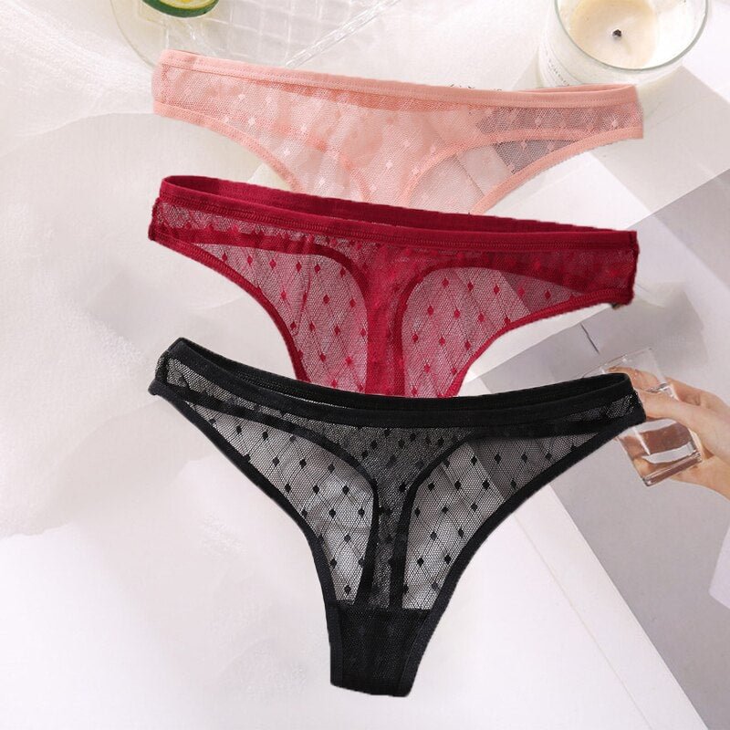 3PCS/Set G-String Sexy Mesh Transparent Lace Panties Women Underwear Pantys Low-Waist Female Underpants Perspective Briefs M-XL