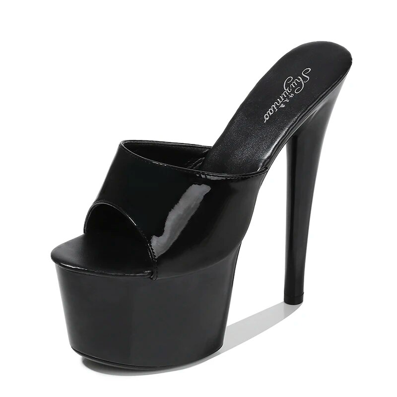 VCshoes Summer Platform New Color Trend Patent Leather Slippers 17CM Super High Stripper Heeled Pole Dance Shoes 7 Inches Fetish Models