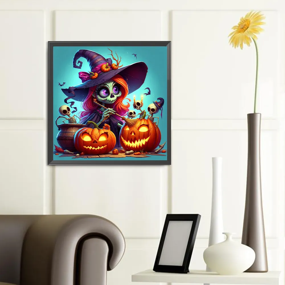 Full Round Diamond Painting 40*40cm - Witch And Pumpkin