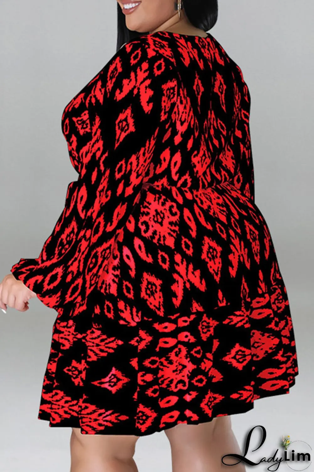 Light Apricot Casual Print Bandage Patchwork O Neck Straight Plus Size Dresses