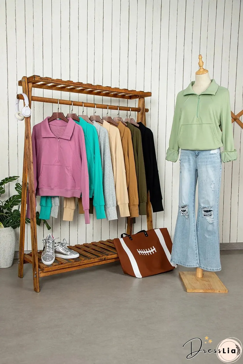 Black Quarter Zip Stand Neck Kangaroo Pocket Sweatshirt